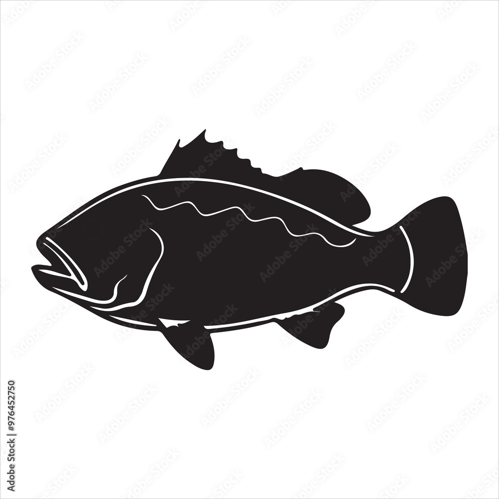 Grouper fish silhouette vector art illustration. Grouper fish silhouette vector art illustration.