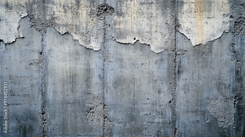 Weathered concrete wall with peeling paint, showing textures and signs of aging. Used for background or industrial themed designs. photo