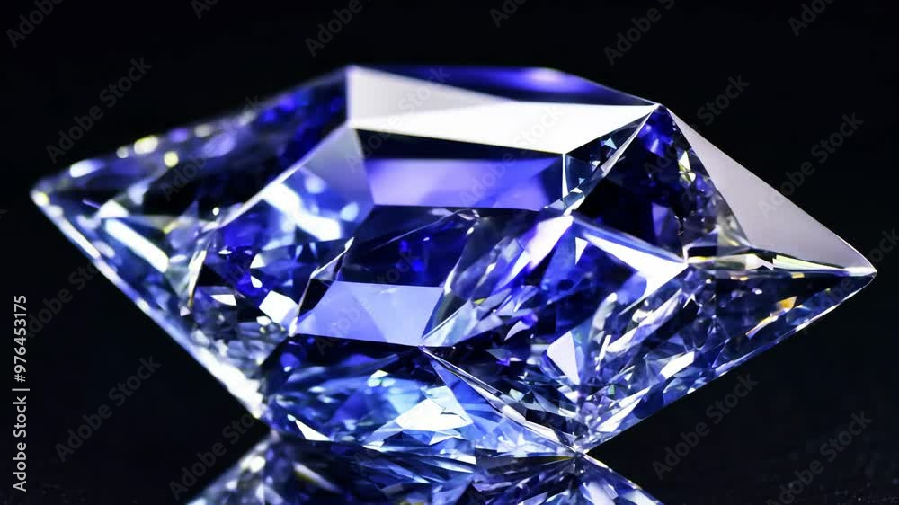 Brilliant cut blue diamond reflecting light on a dark background
Brilliant cut blue diamond reflecting light on a dark background