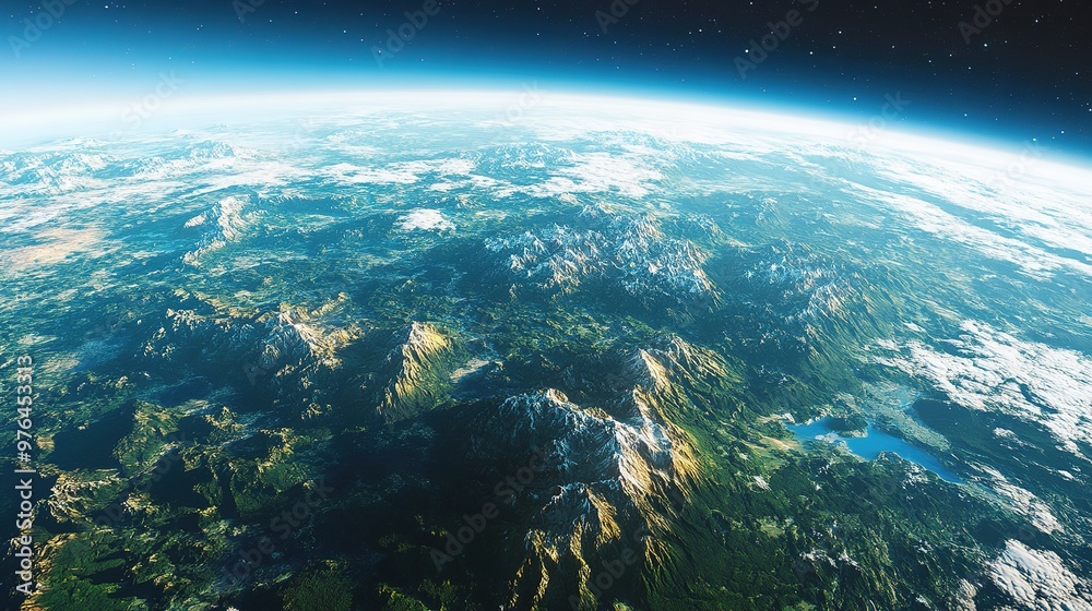 A space scene with Earth glowing among a sea of stars, floating in the universe A space scene with Earth glowing among a sea of stars, floating in the universe