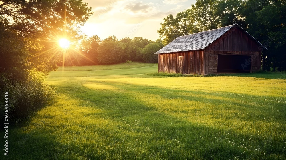 Rustic Country Barn in Open Fields.