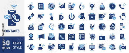 Contacts icon collection. Containing phone, email, chat, location, calendar icon. Simple flat vector.