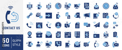 Contact us icon collection. Containing phone, email, chat, location, calendar icon. Simple flat vector.