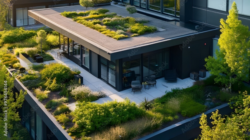 Modern Apartment Complex with Green Plants.