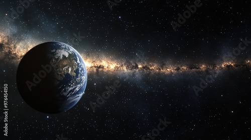 A cosmic view of Earth with its natural landscapes glowing in the light of distant stars photo