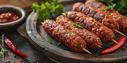 Traditional dish from the region, Cig Kofte, crafted from bulgur and tomato paste, mixed for hours with onions, parsley, isot, and chili pepper. photo