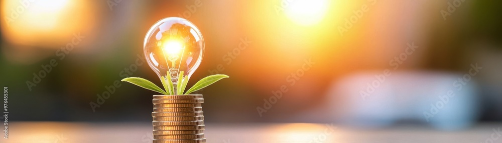 A light bulb sprouting from a coin symbolizes innovation and sustainable growth in business or eco-friendly ideas. A light bulb sprouting from a coin symbolizes innovation and sustainable growth in business or eco-friendly ideas.