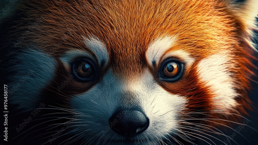 Obraz premium Close-up of red panda's face showing detailed fur and eyes