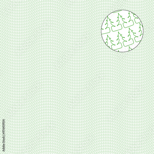 Decorative wavy vector guilloche background grid with forest pattern