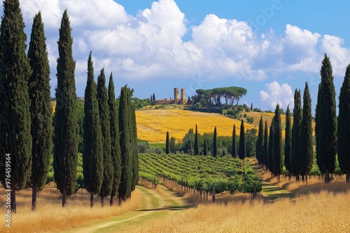 pienza, tuscany, italy, tuscany landscape, cypress avenue, cypresses, winery, wine, vacation, agriturismo, scenic, countryside, nature, landscape, ai