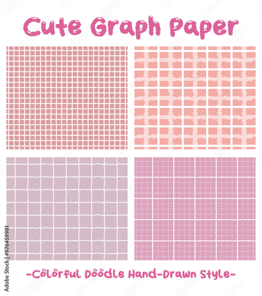 Fototapeta premium Colorful pink color geometric plaid seamless pattern set. Hand drawn style square gingham background collection. Check Wallpaper. checker mosaic grid tartan texture bundle. Graph paper. Girl, child