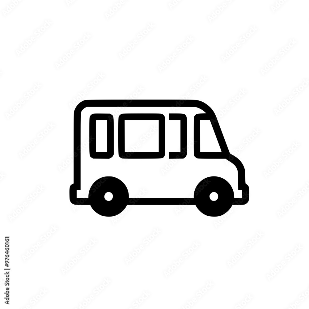 Simple black and white icon of a van in a minimalist style. Simple black and white icon of a van in a minimalist style.