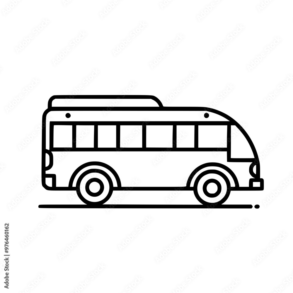 Simple black and white illustration of a bus with a sleek, modern design. Simple black and white illustration of a bus with a sleek, modern design.