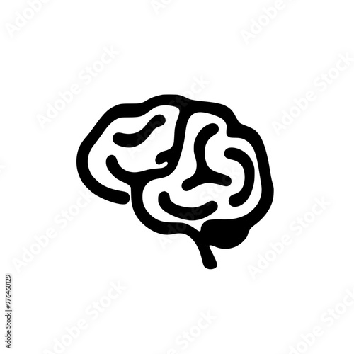 Minimalist black and white illustration of a human brain icon on a white background.