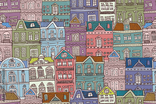 Hand Drawn Classic European Building Seamless Pattern