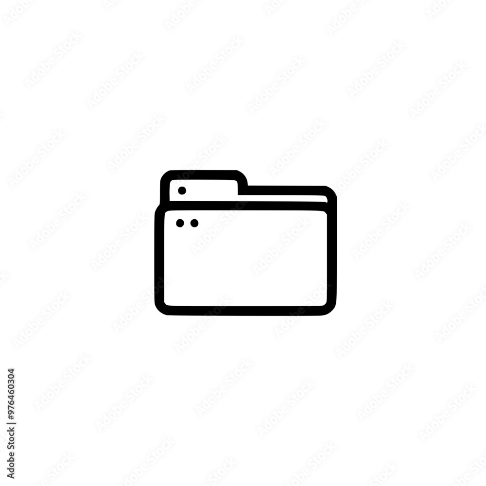 Black and white minimalist icon of a file folder. Black and white minimalist icon of a file folder.