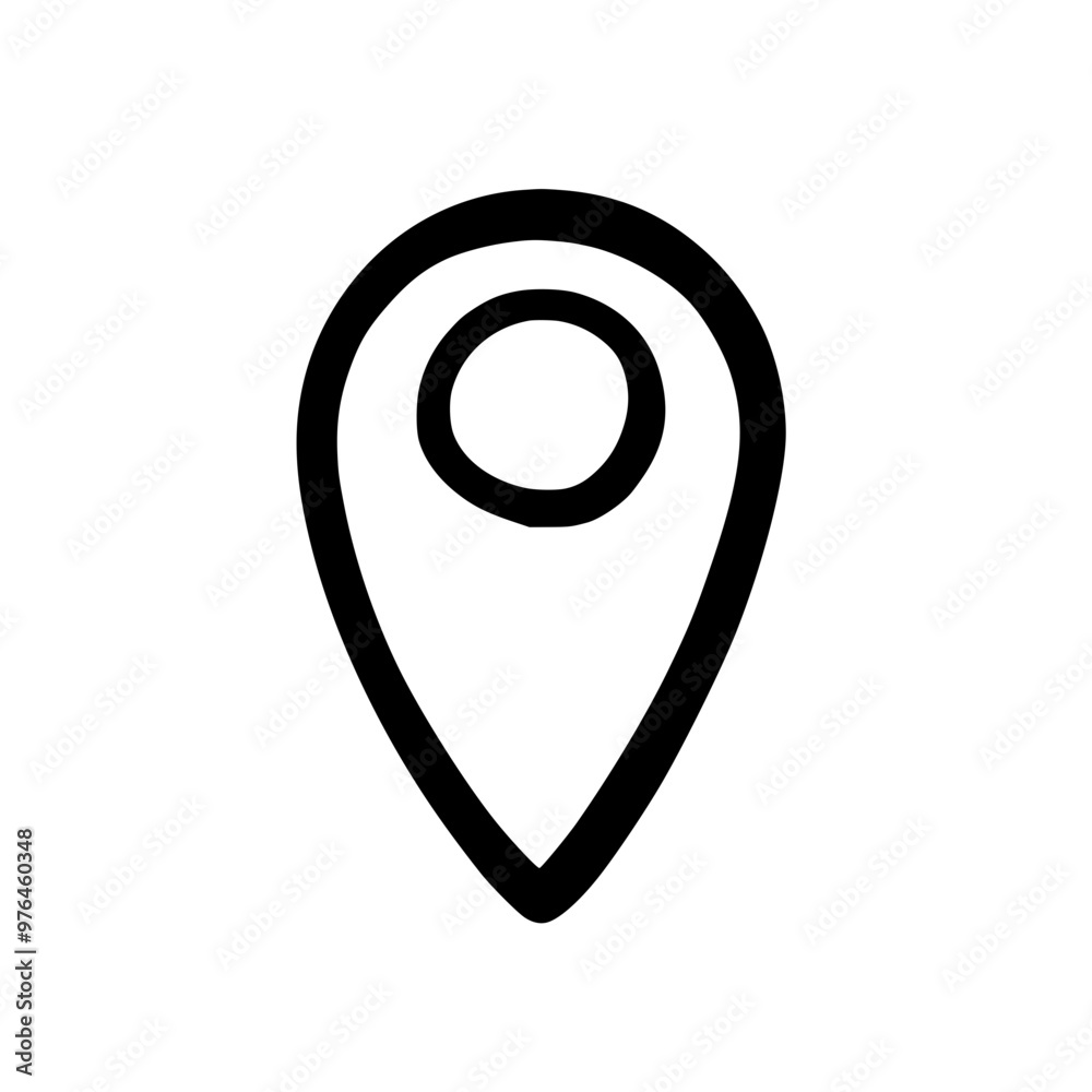 Minimalist black and white map pin icon on a white background. Minimalist black and white map pin icon on a white background.