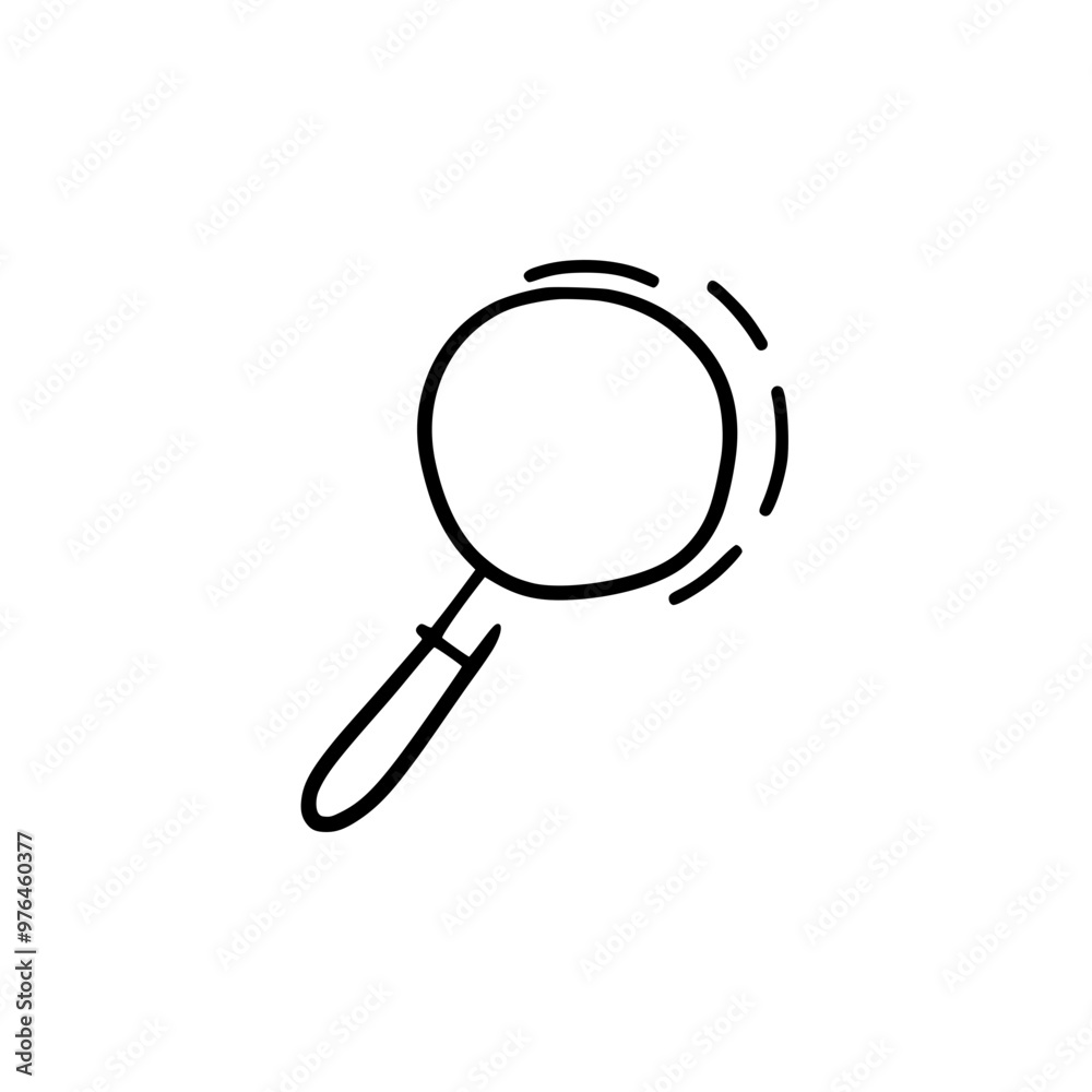 Simple black and white magnifying glass icon with handle and lens emphasized by lines. Simple black and white magnifying glass icon with handle and lens emphasized by lines.