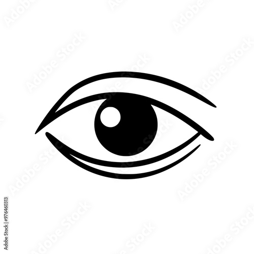 Minimalistic black and white illustration of a human eye with bold lines and sharp details.