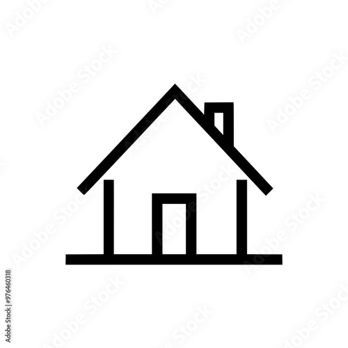 Minimalist black and white house icon with a simple design, featuring a roof, door, and chimney.