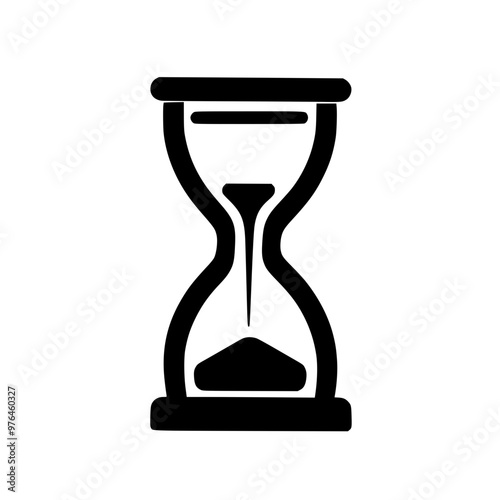 Black and white silhouette of a classic hourglass with sand flowing down.