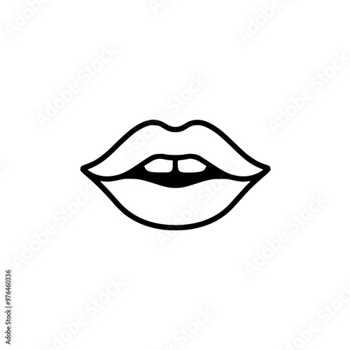 Black and white minimalist illustration of lips with slightly open mouth.