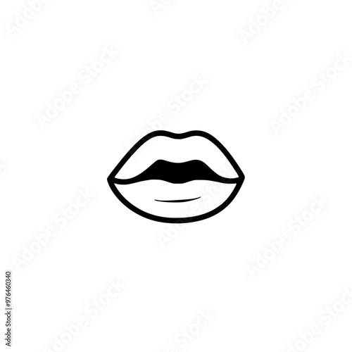 Black and white minimalistic line drawing of human lips on a plain background.