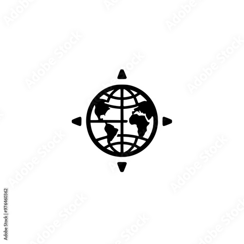 Black compass and globe icon representing global navigation and exploration.