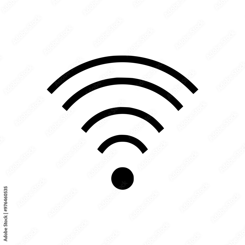 Black and white Wi-Fi symbol representing wireless internet connectivity.