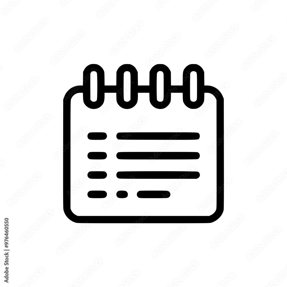 Fototapeta premium Black and white icon of a spiral notepad with lines, representing notes or tasks.