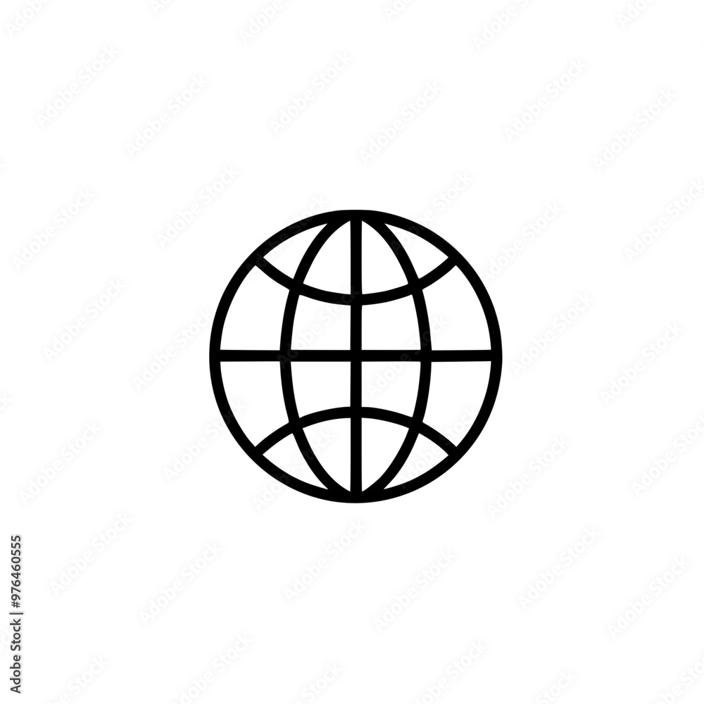 Simple black and white globe icon representing global connectivity and the internet.