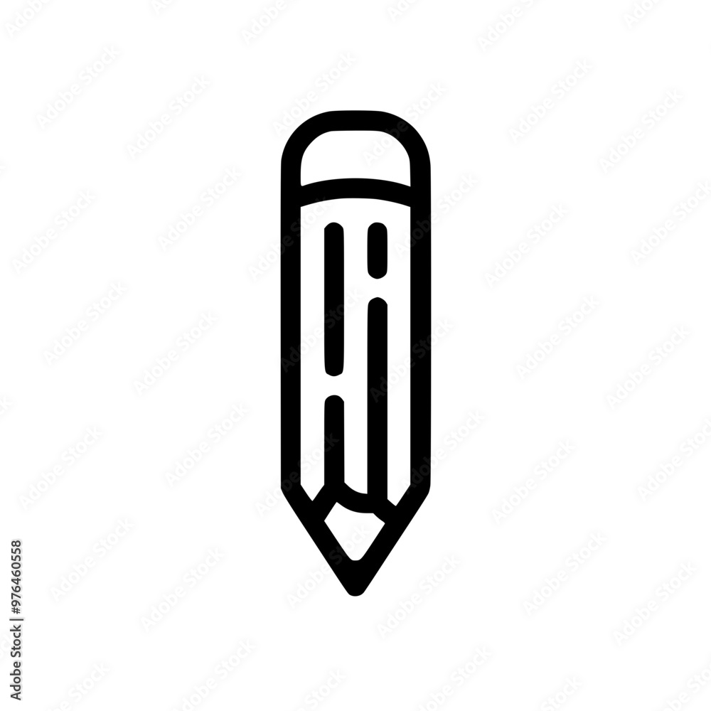 Black and white minimalist icon of a pencil on a white background.