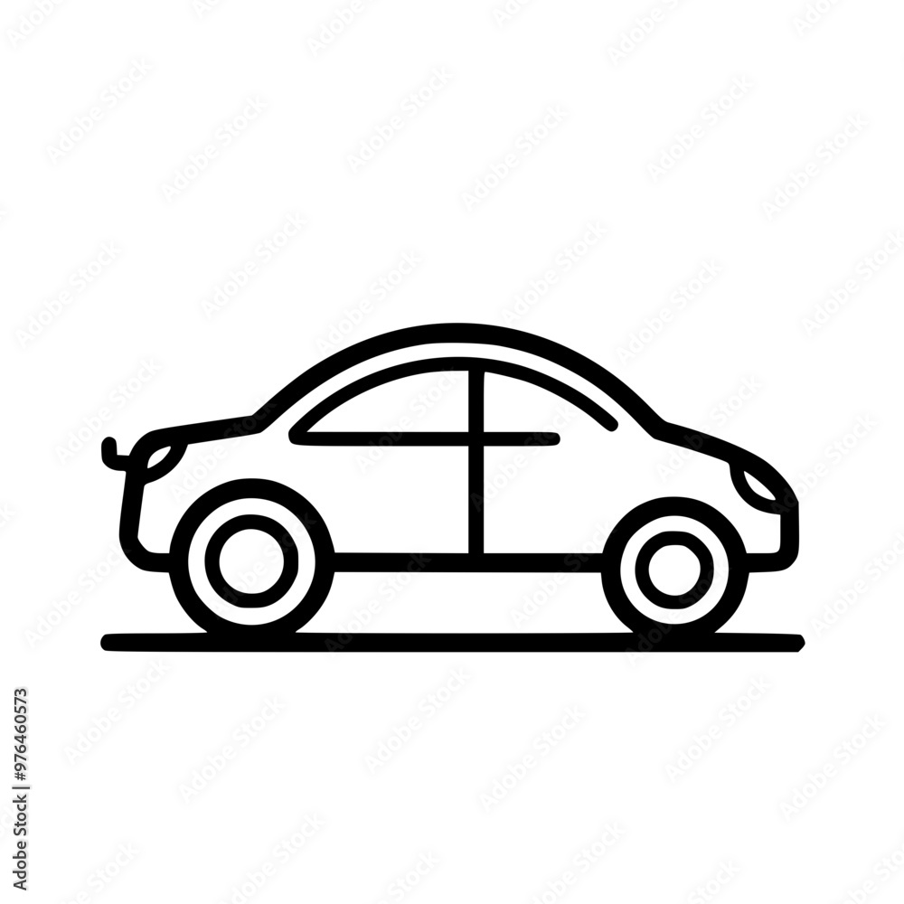 Fototapeta premium Simple black and white outline illustration of a car on a white background.