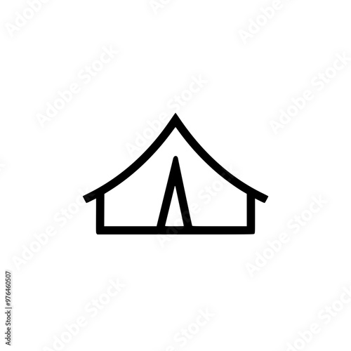 Minimalist black and white icon of a tent representing camping and outdoor activities.