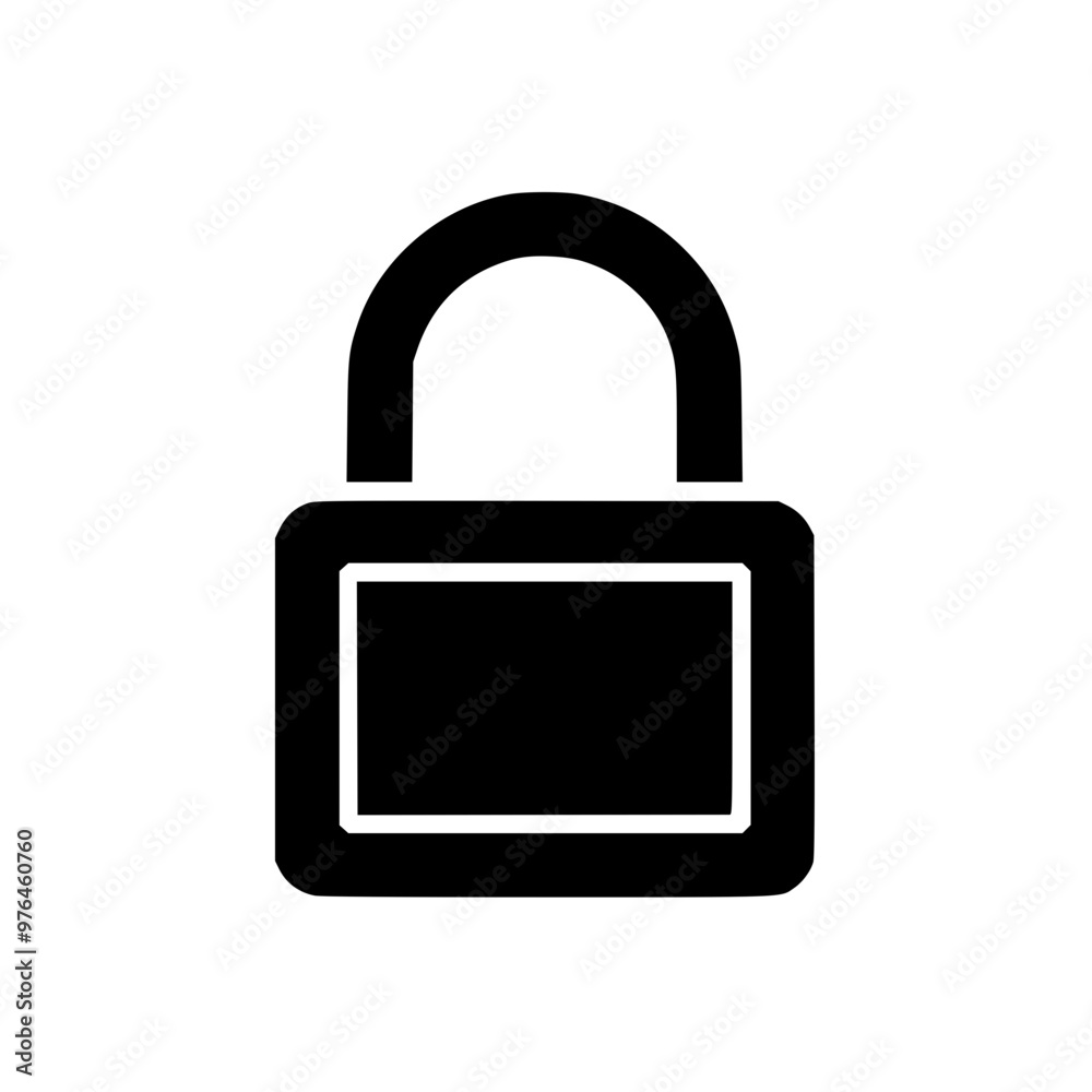 Black silhouette of a padlock on a white background symbolizing security and privacy. Black silhouette of a padlock on a white background symbolizing security and privacy.