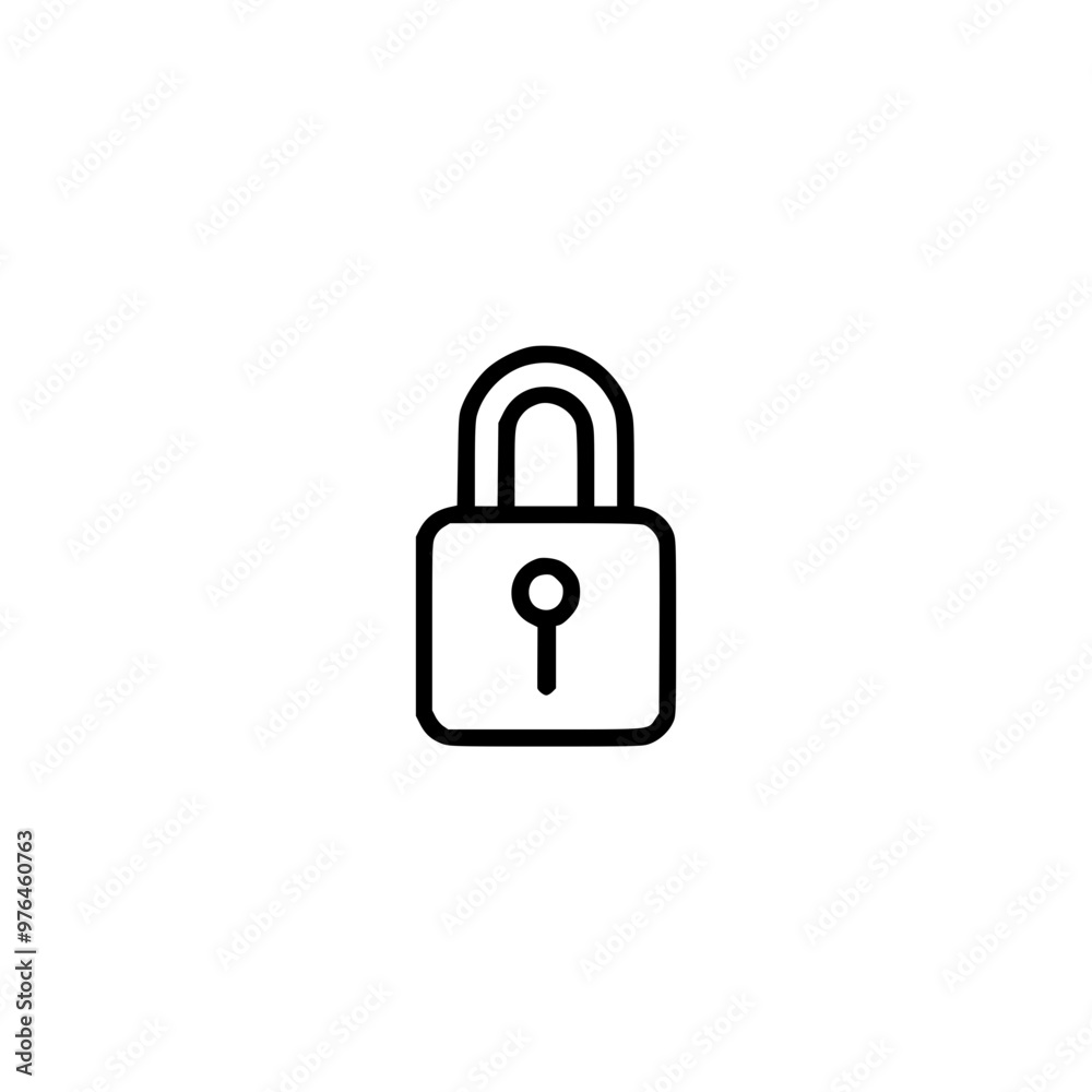 Simple black and white padlock icon on a plain white background representing security and privacy. Simple black and white padlock icon on a plain white background representing security and privacy.