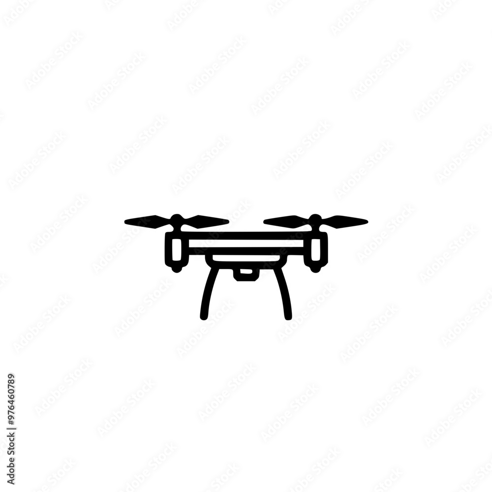 Minimalist illustration of a drone with four propellers in black outline on a white background. Minimalist illustration of a drone with four propellers in black outline on a white background.