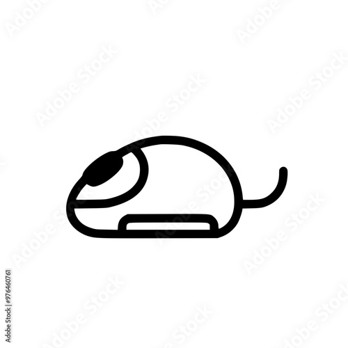 Minimalist black and white illustration of a computer mouse with a cord.