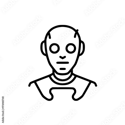 Simple black and white line drawing of a humanoid robot with a neutral expression.