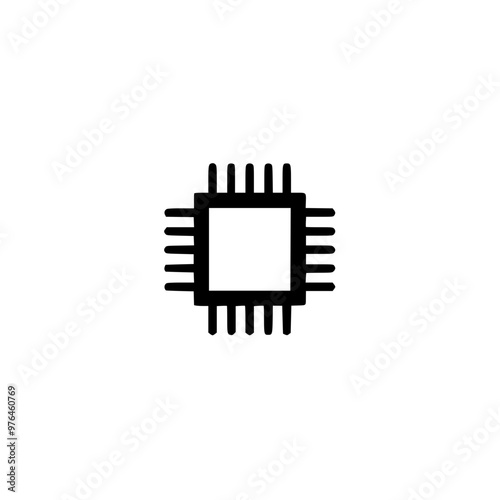 Black and white illustration of a microchip logo with a simplified design on a plain white background.