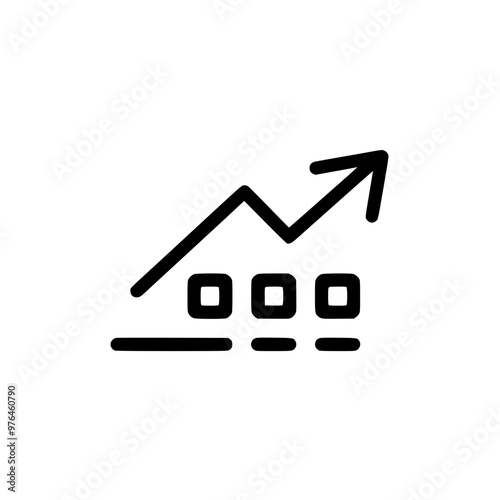Black and white upward arrow graph icon indicating growth and progress on a white background.