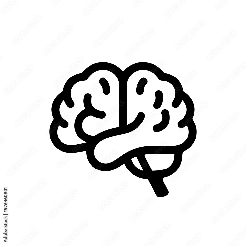 Black and white brain icon in a minimalistic design, illustrating neural elements. Black and white brain icon in a minimalistic design, illustrating neural elements.