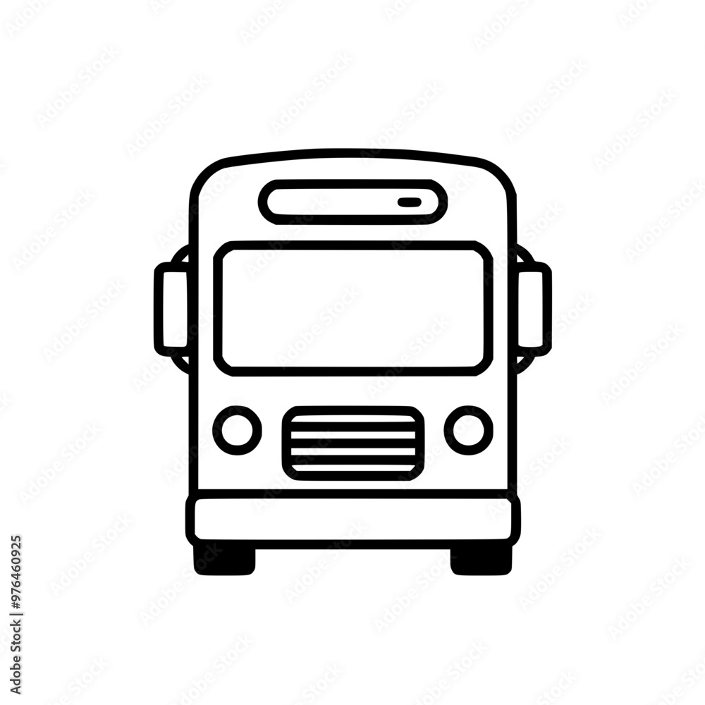 Simple black and white icon of a bus front view on a plain background. Simple black and white icon of a bus front view on a plain background.