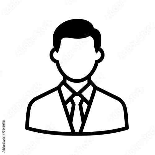 Illustration of a businessman with a suit and tie in a minimalist black and white style.