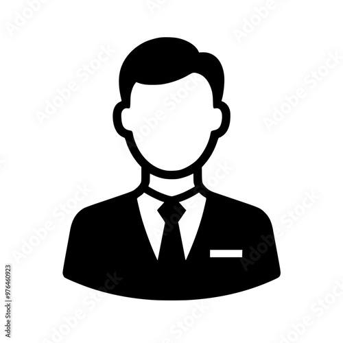 Black and white icon of a male in a suit and tie, representing a professional or businessman.