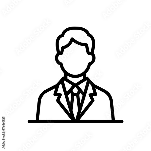 Line art illustration of a man in a suit with no facial features.