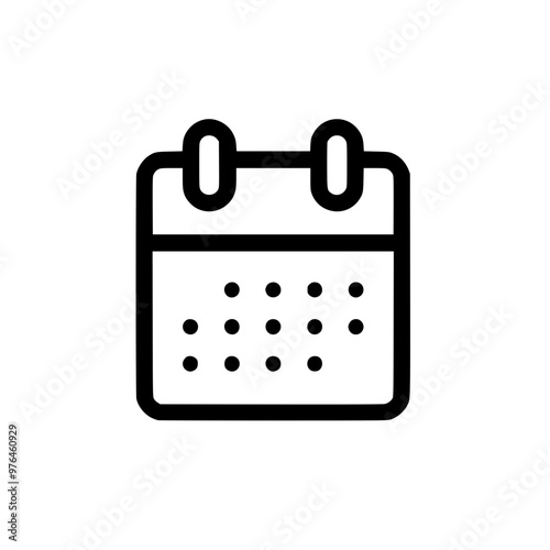 A simple black and white calendar icon depicting a month view. photo