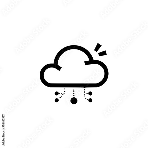 Minimalist icon of a cloud with snow flurries and a small exclamation symbol.