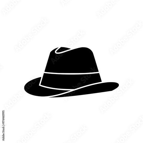 Black silhouette of a classic fedora hat with a stylish brim and crease.