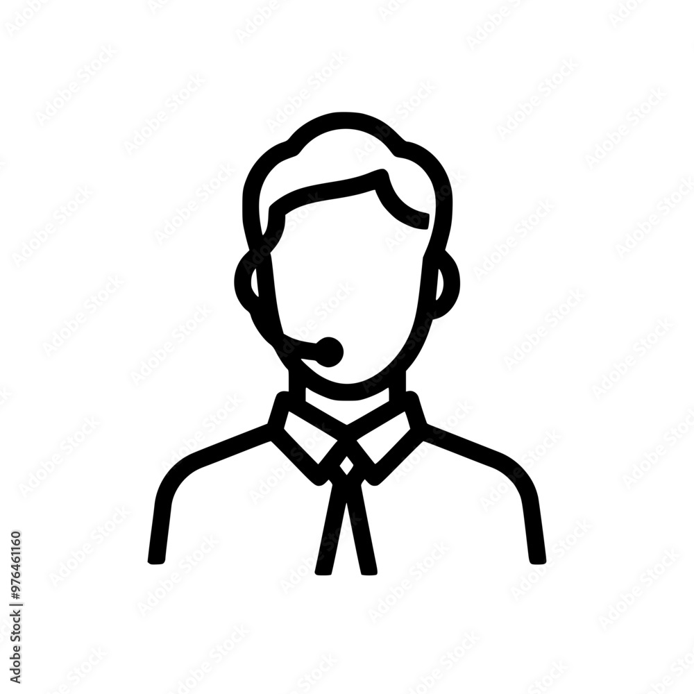 Minimalist black and white icon of a male customer service representative with a headset. Minimalist black and white icon of a male customer service representative with a headset.
